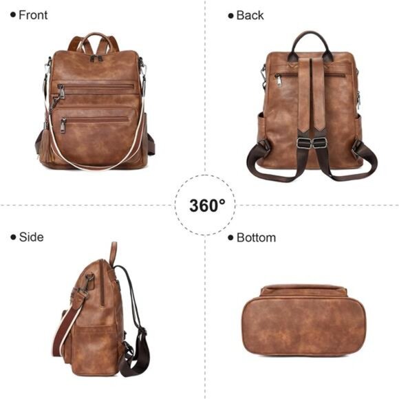 Women's Vegan Leather Backpack Purse – Large Travel Backpack - Picture 5 of 7